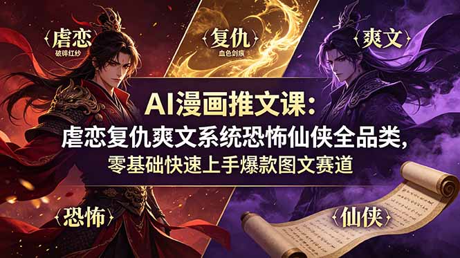 AI漫画推文课：虐恋复仇爽文系统恐怖仙侠全品类，零基础快速上手爆款图文赛道插图