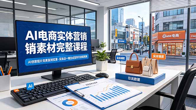 AI电商实体营销素材完整课程，AI创意短片完美复刻实景，实体店一键生成宣传引流短视频插图