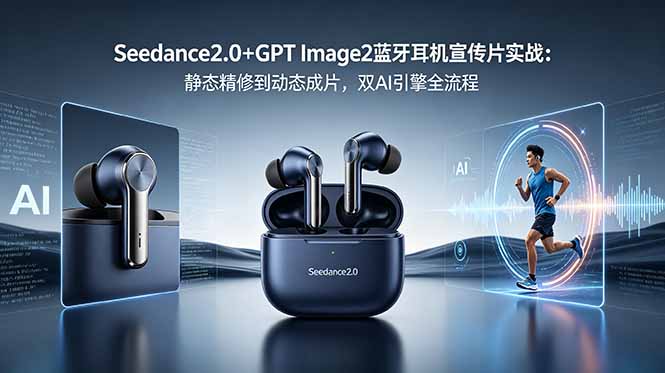 Seedance2.0+GPT Image2蓝牙耳机宣传片实战:静态精修到动态成片,双AI引擎全流程插图 Seedance2.0+GPT Image2蓝牙耳机宣传片实战:静态精修到动态成片,双AI引擎全流程插图