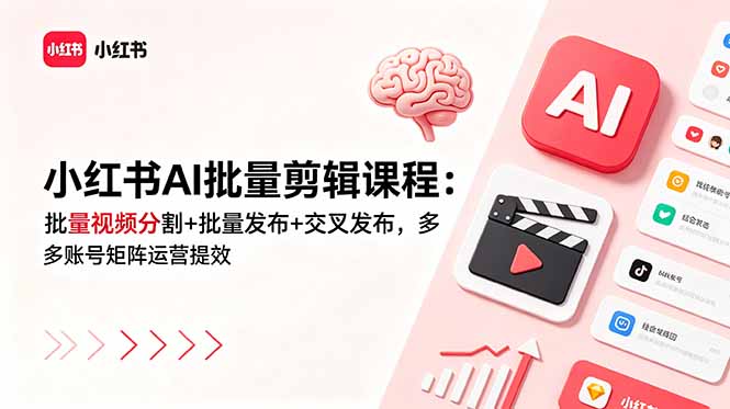 小红书AI批量剪辑课程：批量视频分割+批量发布+交叉发布，多账号矩阵运营提效插图