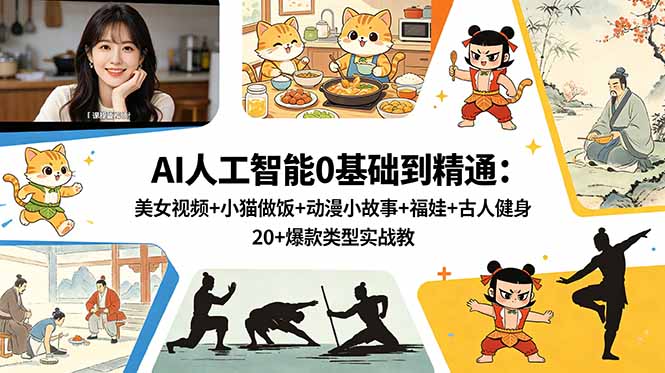 AI人工智能0基础到精通:美女视频+小猫做饭+动漫小故事+福娃+古人健身,20+爆款类型实战教学插图 AI人工智能0基础到精通:美女视频+小猫做饭+动漫小故事+福娃+古人健身,20+爆款类型实战教学插图
