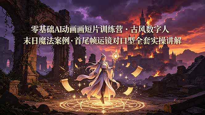 零基础AI动画短片训练营，古风数字人末日魔法案例，首尾帧运镜对口型全套实操讲解插图