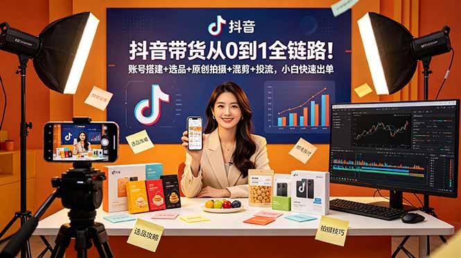 抖音带货从0到1全链路！账号搭建+选品+原创拍摄+混剪+投流，小白快速出单插图