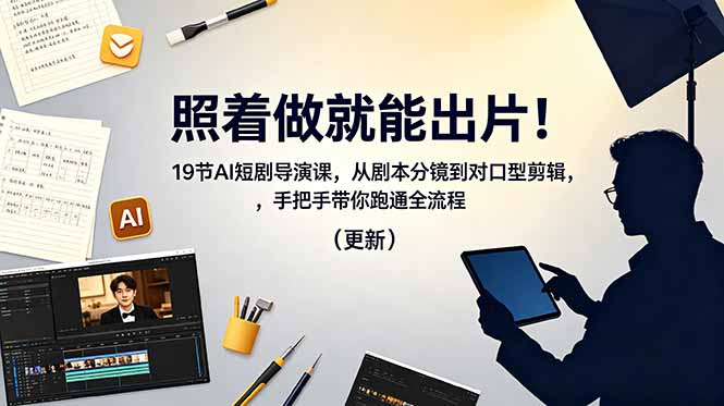 照着做就能出片！19节AI短剧导演课，从剧本分镜到对口型剪辑，手把手带你跑通全流程插图