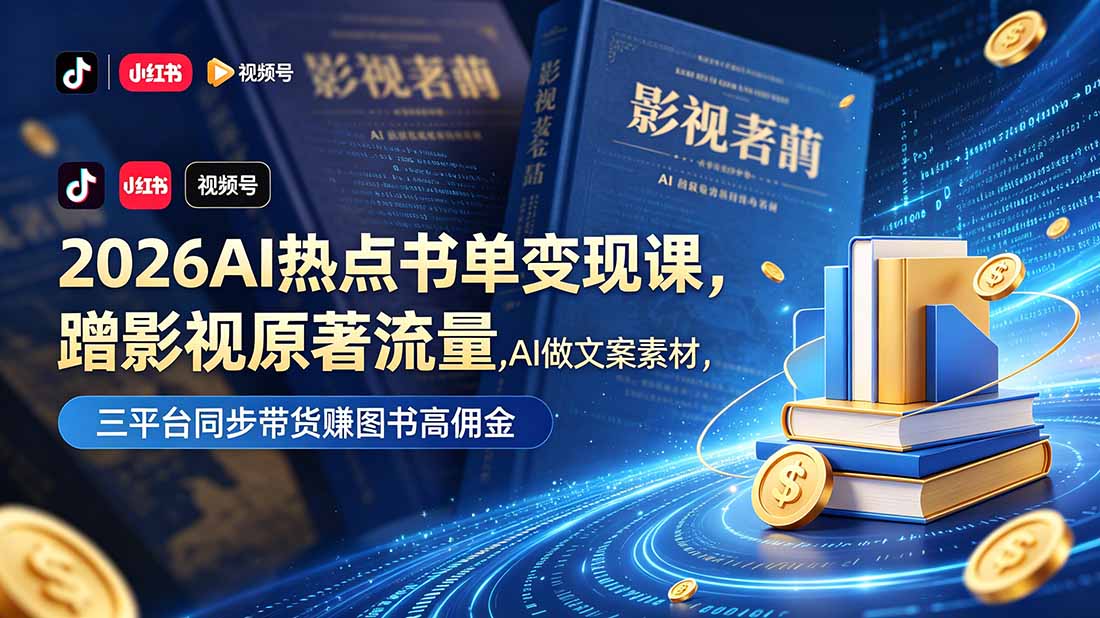 2026AI热点书单变现课,蹭影视原著流量,AI做文案素材,三平台同步带货赚图书高佣金插图 2026AI热点书单变现课,蹭影视原著流量,AI做文案素材,三平台同步带货赚图书高佣金插图