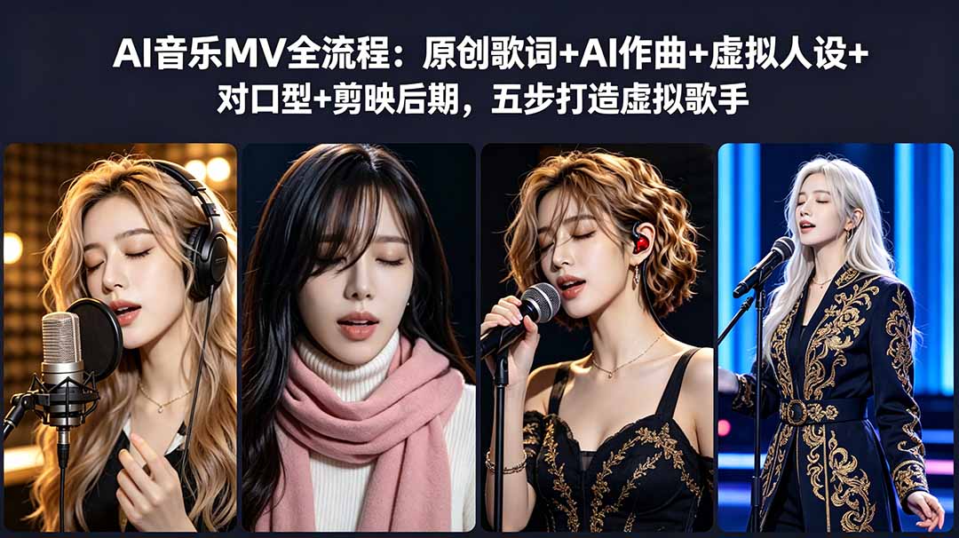 AI音乐MV全流程:原创歌词+AI作曲+虚拟人设+对口型+剪映后期,五步打造虚拟歌手插图 AI音乐MV全流程:原创歌词+AI作曲+虚拟人设+对口型+剪映后期,五步打造虚拟歌手插图