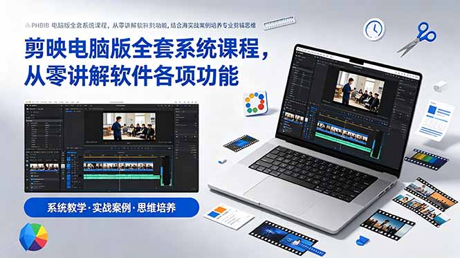 剪映电脑版全套系统课程，从零讲解软件各项功能，结合海量实战案例培养专业剪辑思维插图