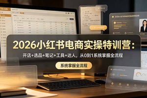 2026小红书电商实操特训营：开店+选品+笔记+工具+达人，从0到1系统掌握全流程
