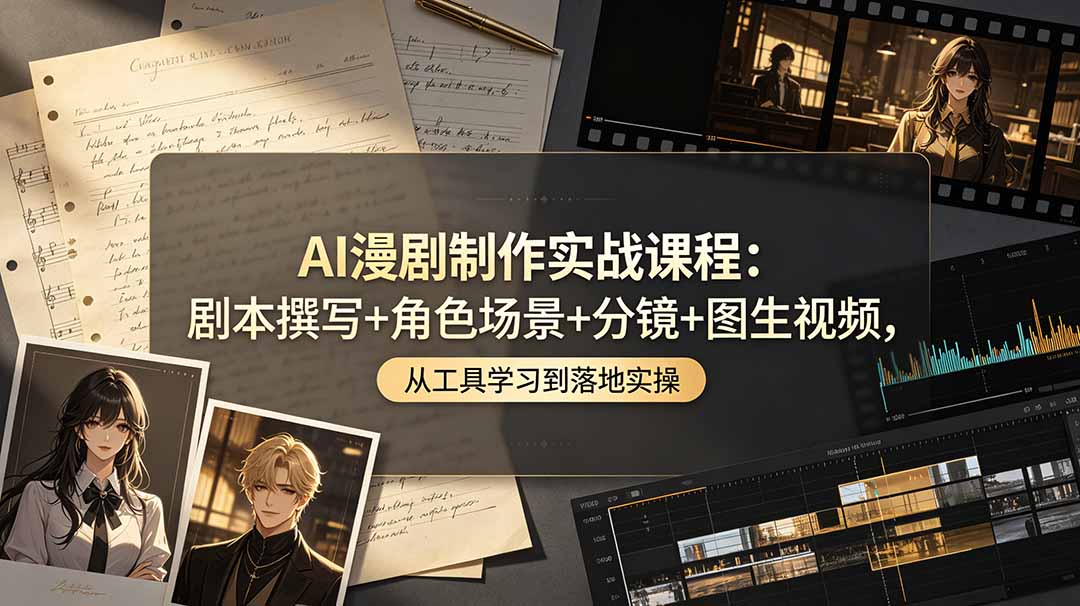 AI漫剧制作实战课程：剧本撰写+角色场景+分镜+图生视频，从工具学习到落地实操插图