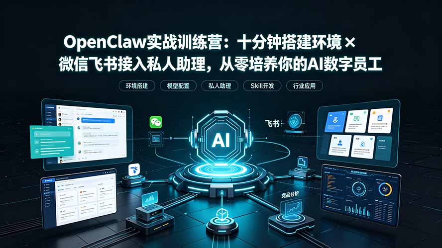 OpenClaw实战特训营：十分钟搭建环境×微信飞书接入私人助理，从零培养你的AI数字员工插图
