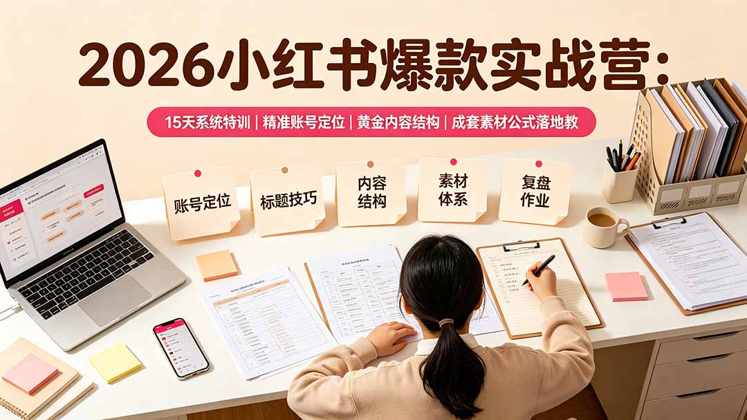 2026小红书爆款实战营：15天系统特训｜精准账号定位｜黄金内容结构｜成套素材公式落地教程插图