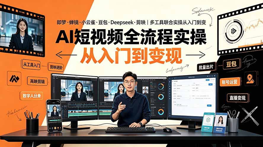 AI短视频全流程实操：即梦·蝉镜·小云雀·豆包·Deepseek·剪映｜多工具联合实操从入门到变现插图