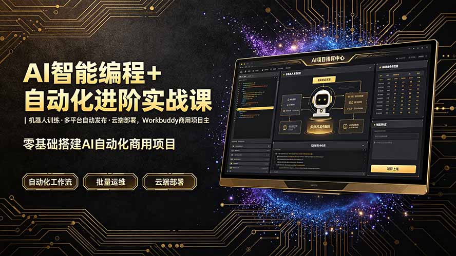 AI智能编程+自动化进阶实战课｜机器人训练·多平台自动发布·云端部署，Workbuddy商用项目全流程教学插图