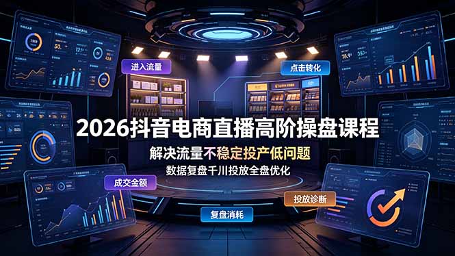 2026抖音电商直播高阶操盘课程,解决流量不稳定投产低问题,数据复盘千川投放全盘优化插图 2026抖音电商直播高阶操盘课程,解决流量不稳定投产低问题,数据复盘千川投放全盘优化插图