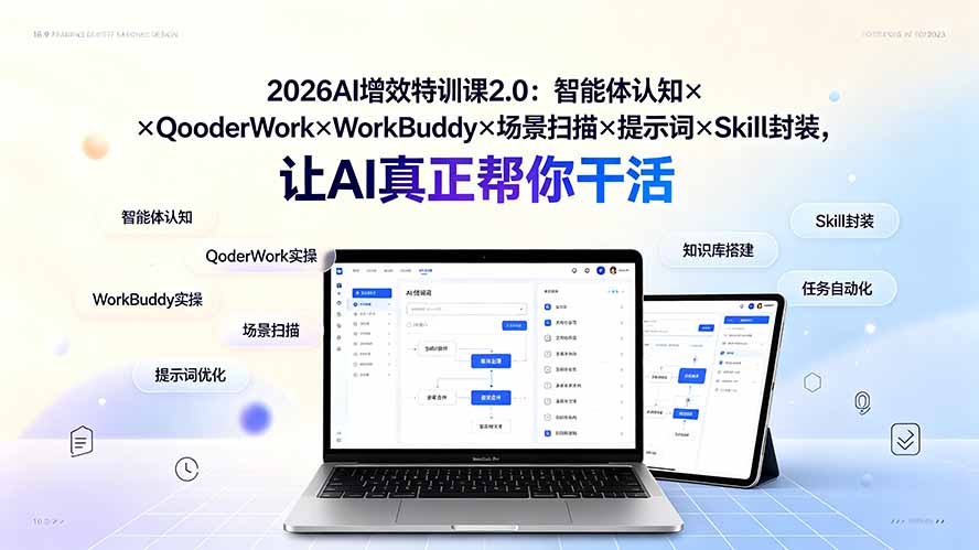 2026AI增效特训课2.0：智能体认知×QoderWork×WorkBuddy×场景扫描×提示词×Skill封装，让AI真正帮你干活插图