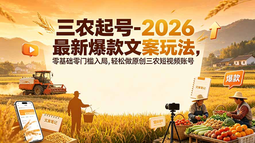 三农起号-2026 最新爆款文案玩法，零基础零门槛入局，轻松做原创三农短视频账号插图