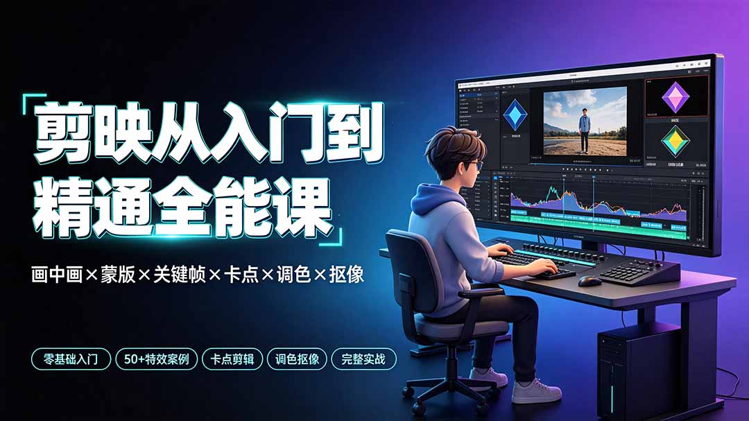 剪映从入门到精通全能课：画中画×蒙版×关键帧×卡点×调色×抠像，一站式掌握剪辑核心技能插图