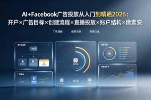 AI+Facebook广告投放从入门到精通2026：开户×广告目标×创建流程×直播投放×账户结构×像素安装×AI赋能