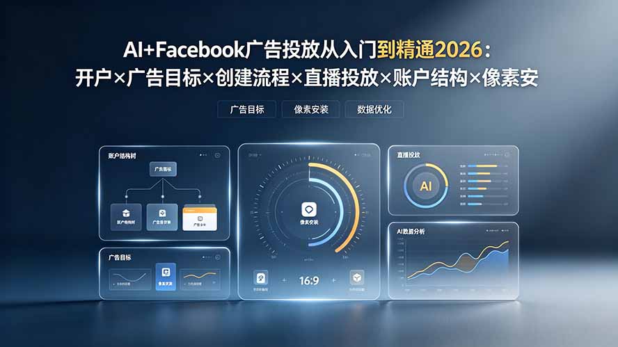 AI+Facebook广告投放从入门到精通2026：开户×广告目标×创建流程×直播投放×账户结构×像素安装×AI赋能插图