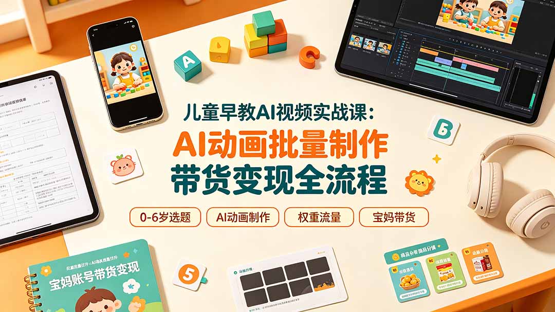 儿童早教AI视频实战课：0-6岁认知选题｜AI动画批量制作｜权重流量拉升｜宝妈账号带货变现全流程插图