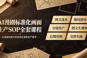 AI漫剧标准化画面生产SOP全套课程，网文选本版权剧本分镜资产全覆盖，图文生视频后期剪辑完整实操教学