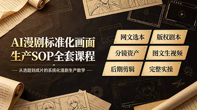 AI漫剧标准化画面生产SOP全套课程，网文选本版权剧本分镜资产全覆盖，图文生视频后期剪辑完整实操教学插图