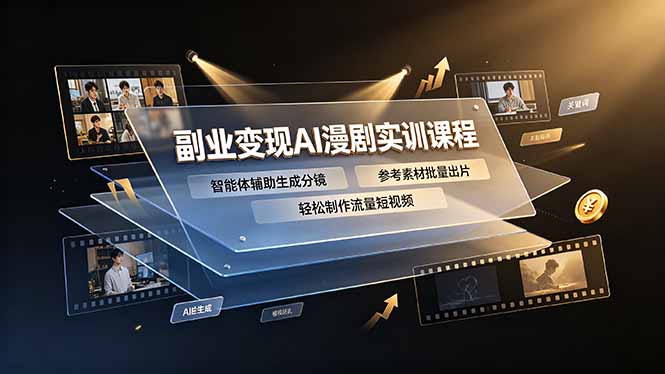 副业变现AI漫剧实训课程，智能体辅助生成分镜，参考素材批量出片，轻松制作流量短视频插图