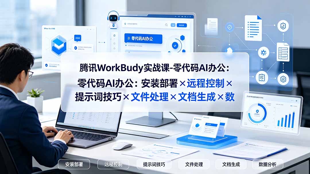 腾讯WorkBuddy实战课-零代码AI办公：安装部署×远程控制×提示词技巧×文件处理×文档生成×数据分析插图