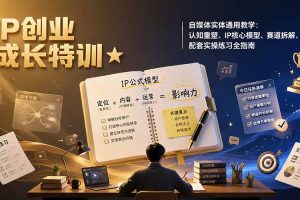 IP创业成长特训★自媒体实体通用教学：认知重塑、IP核心模型、赛道拆解、配套实操练习全指南