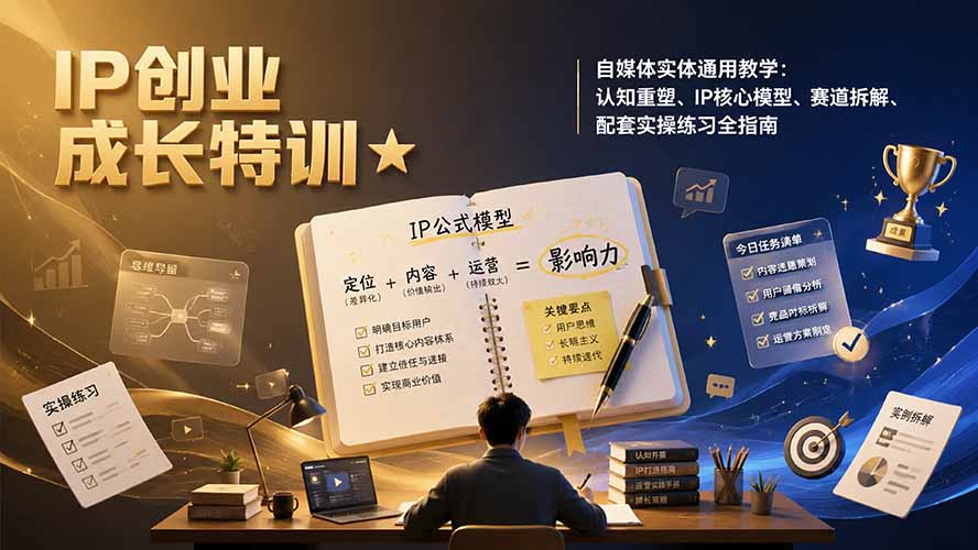 IP创业成长特训★自媒体实体通用教学：认知重塑、IP核心模型、赛道拆解、配套实操练习全指南插图1