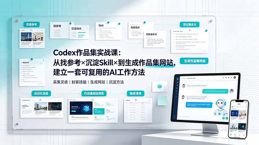 Codex作品集实战课：从找参考×沉淀Skill×到生成作品集网站，建立一套可复用的AI工作方法插图