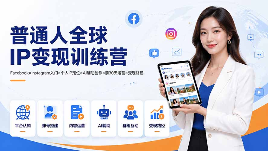普通人全球IP变现训练营：Facebook×Instagram入门×个人IP定位×AI辅助创作×前30天运营×变现路径插图