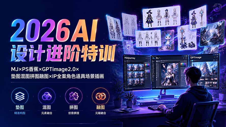 2026AI设计进阶特训：MJ×PS香蕉×GPTimage2.0×垫图混图拼图融图×IP全案角色道具场景插画插图1