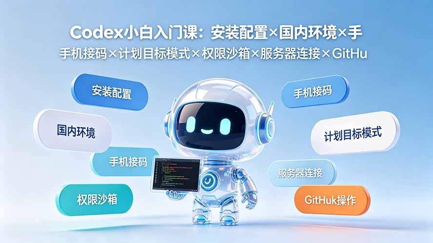 Codex小白入门课：安装配置×国内环境×手机接码×计划目标模式×权限沙箱×服务器连接×GitHub操作插图