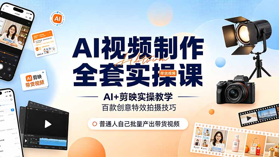 AI视频制作全套实操课，多款AI工具搭配剪映教学，百种特效运镜拍摄实操，抖音账号带货运营全覆盖插图
