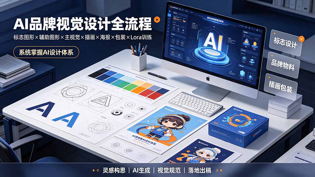 AI品牌视觉设计全流程：标志图形×辅助图形×主视觉×插画×海报×包装×Lora训练，系统掌握AI设计体系插图