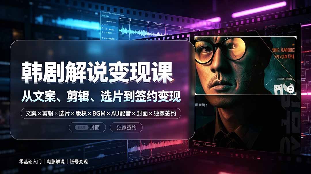 抖音270W粉丝博主亲授韩剧解说课：文案×剪辑×选片×版权×BGM×AU配音×封面×独家签约，零基础到变现插图