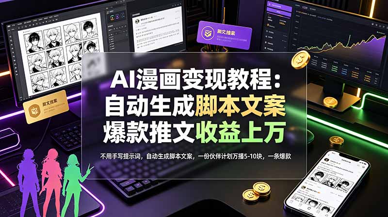 AI漫画变现教程：不用手写提示词，自动生成脚本文案，一份伙伴计划万播5-10块，一条爆款推文收益上万插图