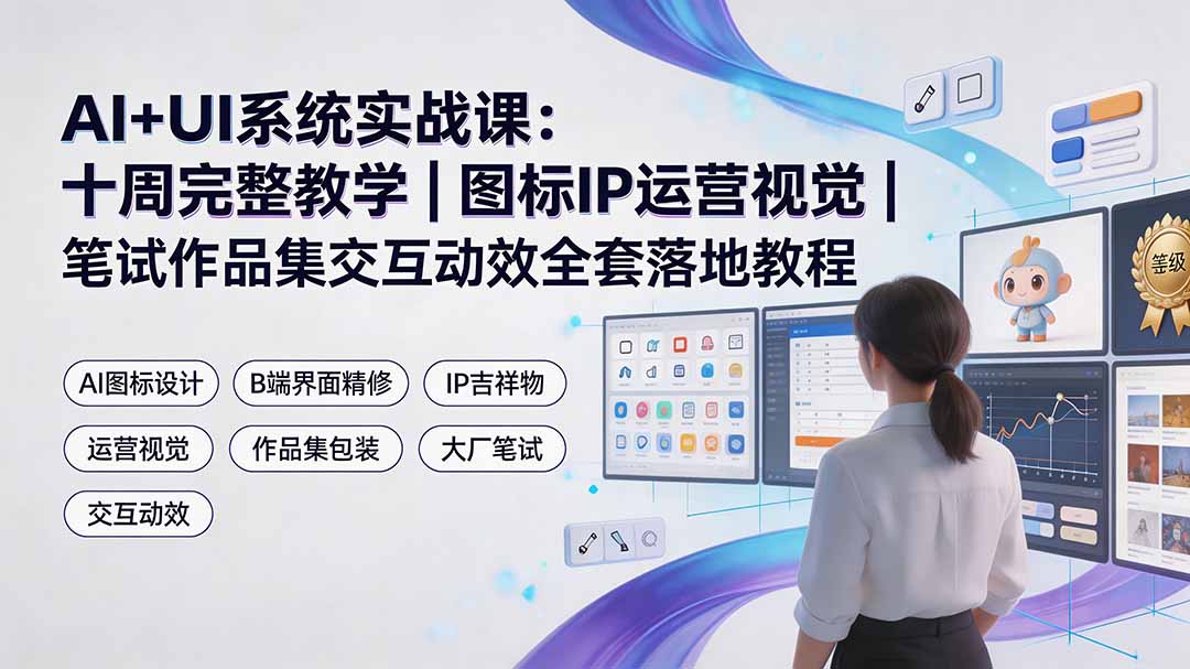 AI+UI系统实战课：十周完整教学｜图标IP运营视觉｜笔试作品集交互动效全套落地教程插图