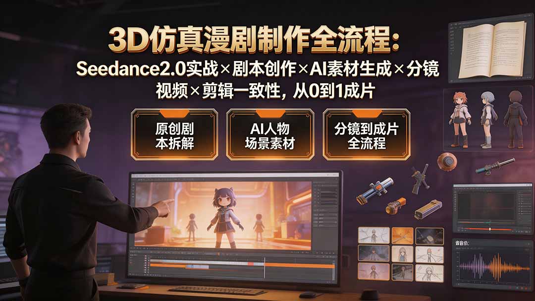 3D仿真漫剧制作全流程：Seedance2.0实战×剧本创作×AI素材生成×分镜视频×剪辑一致性，从0到1成片插图