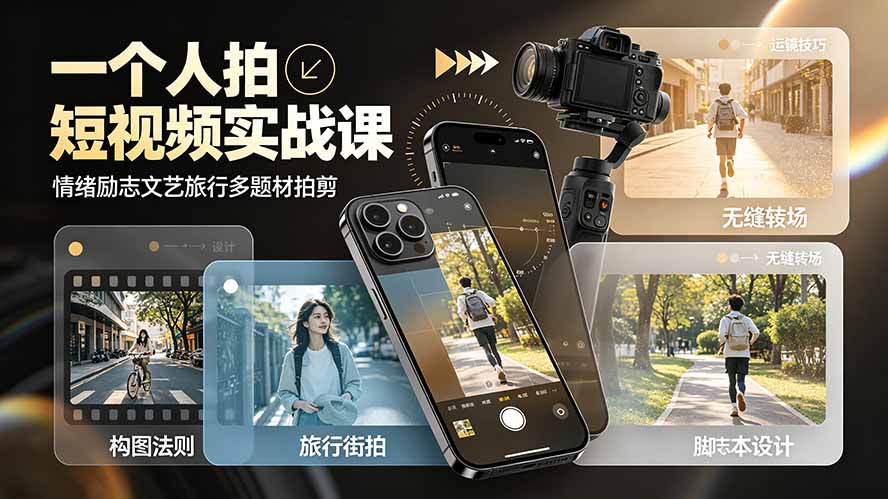 一个人拍短视频实战课：情绪励志文艺旅行多题材×五大景别×黄金构图×八大运镜，从拍摄到成片高效创作插图