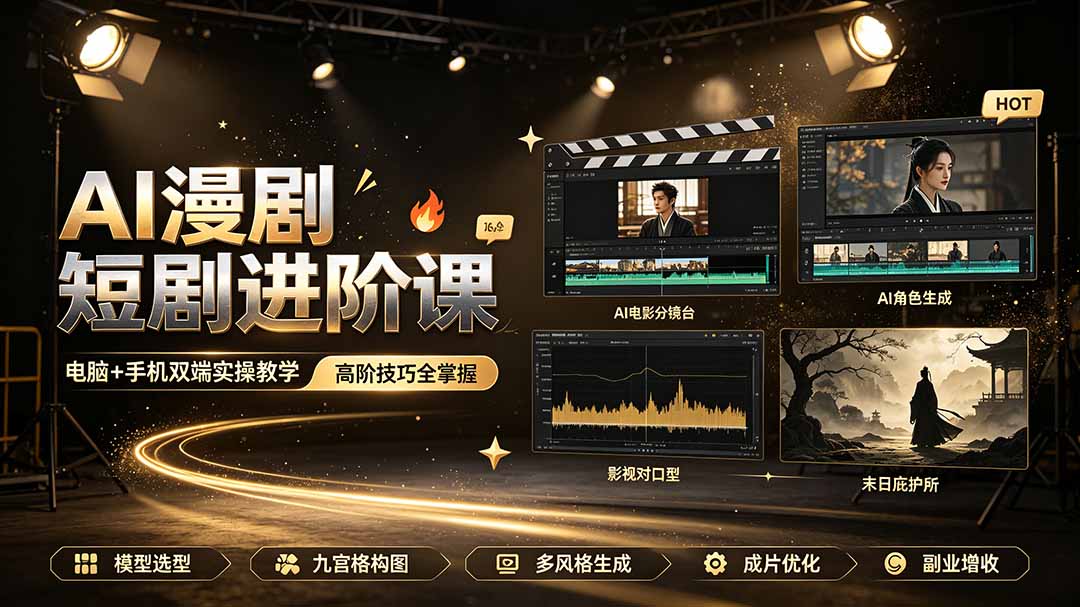AI漫剧短剧进阶课｜电脑+手机双端实操教学｜影视剧对口型人物吃瓜×解压末日庇护所全程讲解，高阶技巧全掌握插图