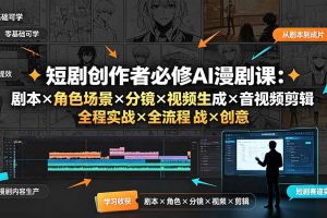 短剧创作者必修AI漫剧课：剧本×角色场景×分镜×视频生成×音视频剪辑×全流程实战×创意短片拆解