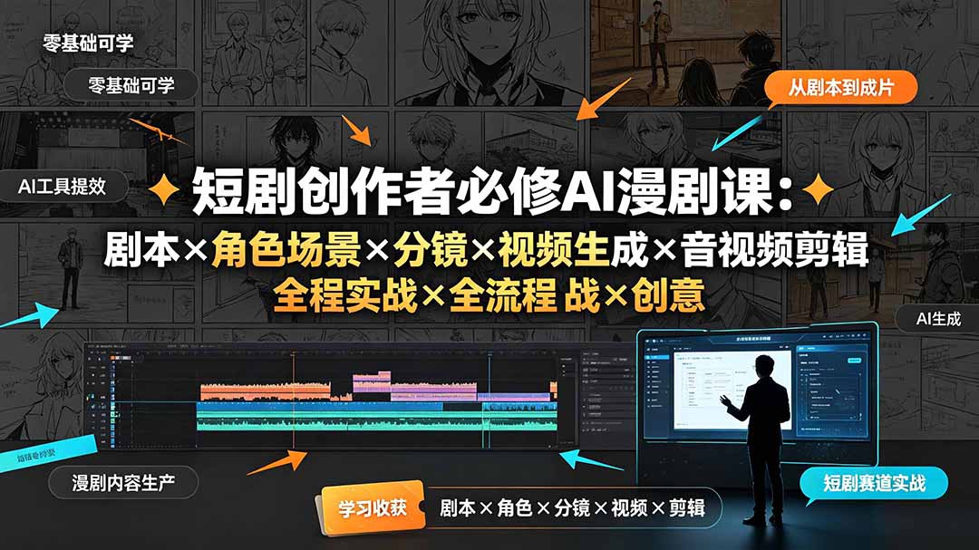 短剧创作者必修AI漫剧课：剧本×角色场景×分镜×视频生成×音视频剪辑×全流程实战×创意短片拆解插图