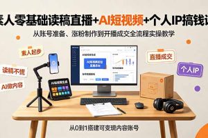 素人零基础读稿直播+AI短视频+个人IP搞钱课，从账号准备、涨粉制作到开播成交全流程实操教学
