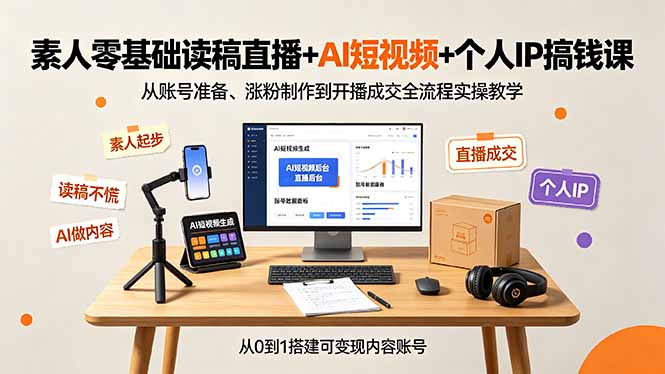素人零基础读稿直播+AI短视频+个人IP搞钱课，从账号准备、涨粉制作到开播成交全流程实操教学插图