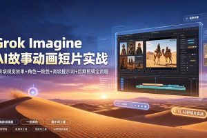 Grok Imagine AI故事动画短片实战：电影级视觉效果+角色一致性+高级提示词+后期剪辑全流程