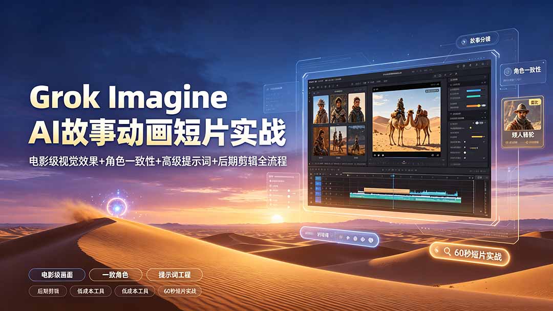 Grok Imagine AI故事动画短片实战：电影级视觉效果+角色一致性+高级提示词+后期剪辑全流程插图