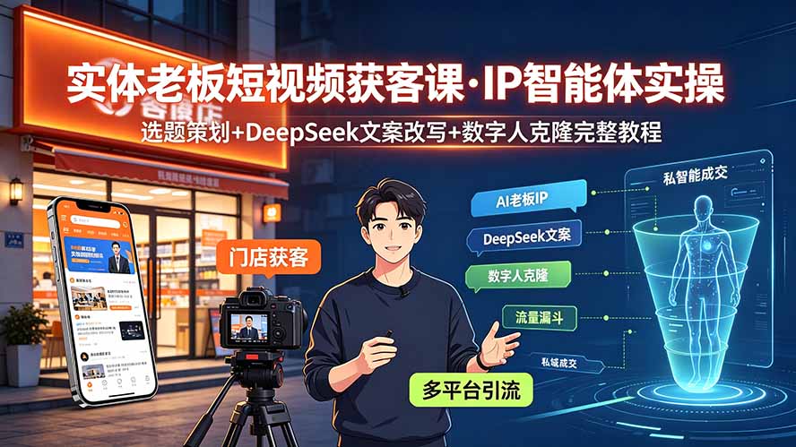 实体老板短视频获客课·IP智能体实操｜选题策划+DeepSeek文案改写+数字人克隆完整教程插图