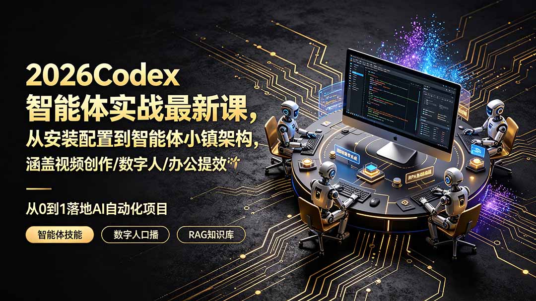 2026Codex智能体实战最新课，从安装配置到智能体小镇架构，涵盖视频创作/数字人/办公提效全技能插图
